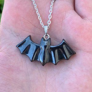 Hematite Bat Pendant, Halloween, Root Chakra, Protection Stone, Grounding